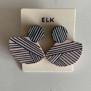 ELK handmade wooden earrings. Light pink and dark blue.